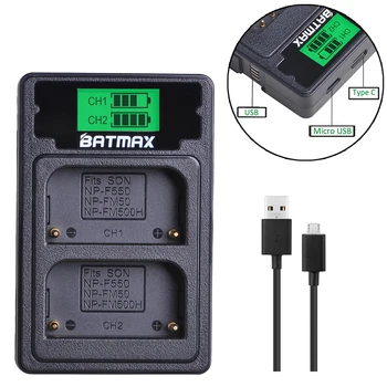 Batmax NP-FM500H np fm500h Baterija+LCD USB Dual Įkroviklį su C Tipo Uosto Sony A200 A200K A200W A300 a350 iš A450 a580