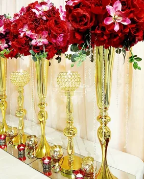 10VNT/DAUG 75cm Aukščio Gėlių Puošmena Vaza, Metalo, Aukso, Sidabro Balta Trimitas Vazos Vestuvių Ceremonijos Šalies Stalo Dekoras