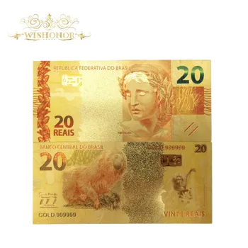 10vnt/daug Spalvų Brazilija Aukso Banknotų 20 Reals Banknotų į 24K Aukso Netikrą Popierinių Pinigų Kolekcija