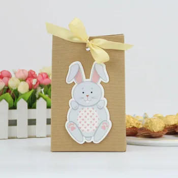 10vnt/set Easter Bunny Modelis Kraftpopieris Krepšys Dryžuotas Dovanų Maišelis Dovanų Saldainių Maišelį Vaikams su Kaspinu