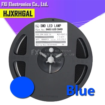 1Reel 4000pcs Mėlyna 0603 SMD LED diodų šviesa Karšto pardavimo