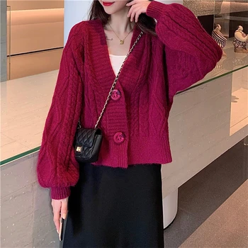 2020 m. Naujas Stiliaus Moterų Megzti Megztinis Rudenį Levandų Elegantiškas Prarasti Išorinis Megztinis Megztinis Kailis Moterų H00284