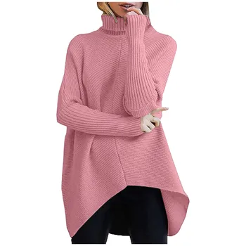 2020 m. pavasarį ir rudenį naujų megztiniai ilgomis rankovėmis megztinis golfo mados džemperis Atsitiktinis palaidų plius dydžio vientisos spalvos megztinis