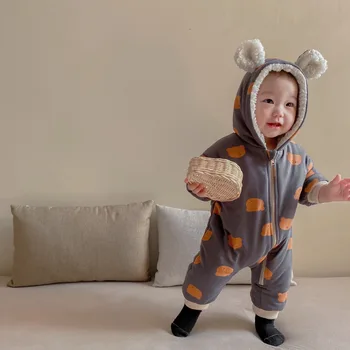2020 M. Žiemos Tirštėti Baby Bear Rompers Bamblys Berniukai Medvilnė Paminkštinimas Outwear Vilnos Pamušalu Kūdikių Mergaičių Jumpsuit Drabužių Komplektus