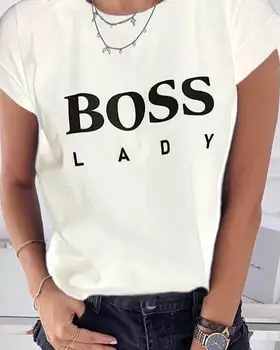 2020 Moterų Mados Elegantiškas Atsitiktinis Trumpas Rankovės Vasarą, O Kaklo Basic Marškinėliai Letter Spausdinimo Raundo Kaklo T-shirt