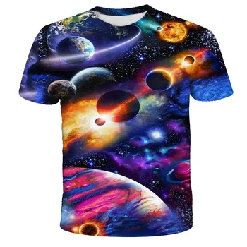 2021 Saulės Planeta Vasaros Cool Trumpas Rankovės Kosmoso T-Shirt Berniukai & Mergaites Laisvo Stiliaus trumpomis Rankovėmis T-Shirt Vaikams 4-14 metų amžiaus