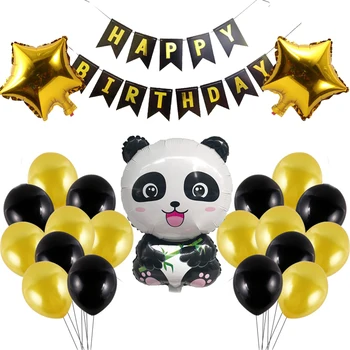 22psc/Set Panda Balionas Paketo panda formos Gimtadienio tema išdėstymas aliuminio plėvelę, Balionai žuvies uodega traukti vėliavos apdaila