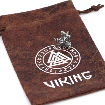 2vnt Nerūdijančio plieno Šiaurės Skandinavų Vikingų Mažas amuletas rune Vilkas Galvos rankogalių segtukai su valknut dovanų maišelis