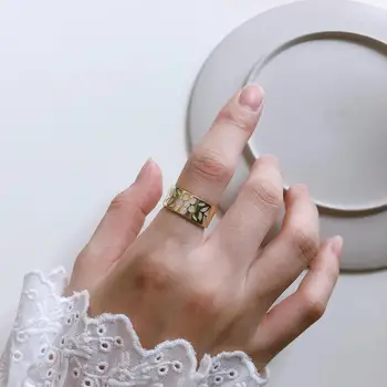 925 sterlingas sidabro žiedas paprastas aukso paviršiaus gėlių spausdinti žiedas sidabro moterų piršto apdailos plataus veido sidabro žiedas