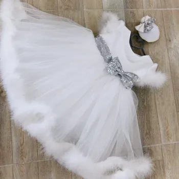 Baltos spalvos Dramblio kaulo Kūdikių Princesė Šalies Tiulio Suknelė 