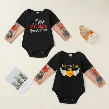 Bamblys Baby Vaikų Berniukų Bodysuit Su Akių Tatuiruotės Printed Rankovės Gėlių Tee marškinėliai Vaikams Hip Hop Rock Bamblys Kūdikių Jumpsuit