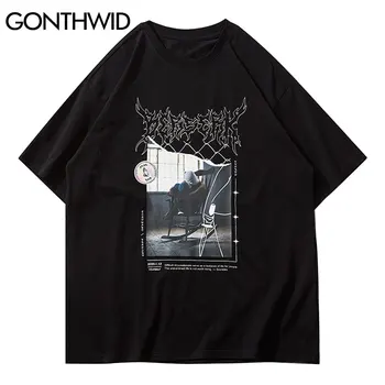 GONTHWID Tshirts Streetwear Kūrybos Plakatų Spausdinimo Tees Marškinėliai Vasaros Hip-Hop Harajuku Mados Atsitiktinis Medvilnės trumpomis Rankovėmis Viršūnes