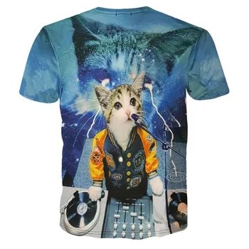 Hip-Hop Katės T-shirt Vyrai/Moterys 3d Spausdinimo Miau Star Katė Animacinių filmų TShirts Vasaros Viršūnes Tees Mados 3d marškinėliai