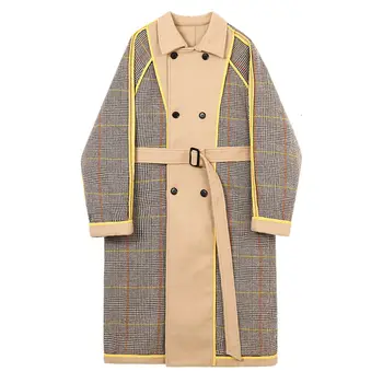 IEFB vyrų dvipusis Pledas paltas spalvos bloką kratinys negabaritinių vilnoniai paltai mens rudenį naujų drabužių su diržo 9Y4410