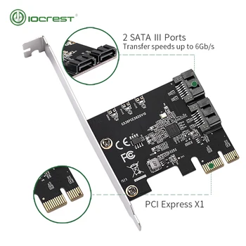 IOCREST SATAIII 6gb/ S duomenų Valdytojas Expansion Card Pcie 3.0 Gen3 X1, 2-Ports PCI Express 3.0 Žemo Profilio Laikiklis Žalia