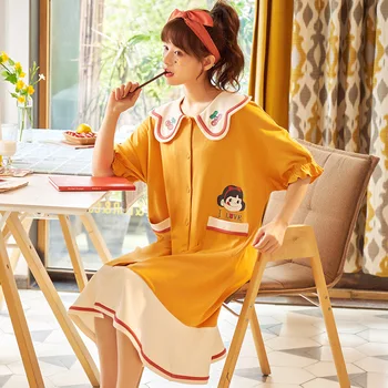 Japonija ir Pietų Korėja naujas vasaros nightdress ponios medvilnės trumparankoviai plonas nightdress animacinių filmų mielas saldus ilgai nightdress moterims