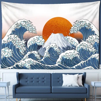 Japonijos Kanagawa spausdinti gobelenas Kalnų Saulės didelių bangų tapybos gobelenas poliesteris Bohemijos lovatiesė jogos kilimėlis antklodė