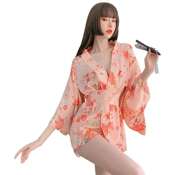 Japonų Kimono Seksualus Cosplay Apranga Moterims Tradicinio Stiliaus Skraiste Yukata Kostiumai Pižama Minkštas Šilko Diržo 3pcs Rinkinys, Rožinis Rinkinys