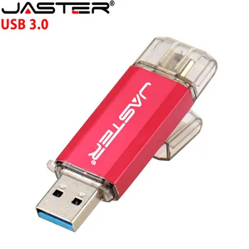 JASTER USB 3.0 Tipas-C OTG USB 64GB 32GB 16GB Pen Ratai Sumanaus Telefono Atminties Mini USB laikmenos Tipas - C 3.1 Dvigubas Dvigubas Kištukas