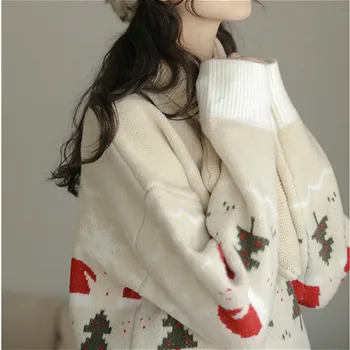 Kimutomo Moterų Kalėdų Džemperis Žiemos Japonų Stiliaus Ponios O-kaklo, ilgomis Rankovėmis Megzti Puloveriai Outwear Prarasti Mados