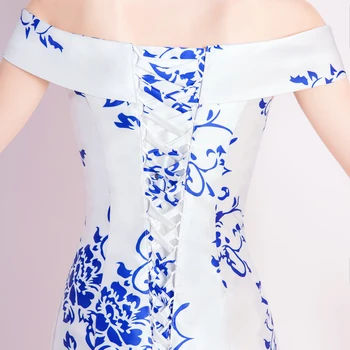 Klasikinio Stiliaus, Mėlynos ir baltos spalvos porceliano vakarinę suknelę vestido de festa 2019 baigimo prom chalatai valtis kaklo oficialią suknelės