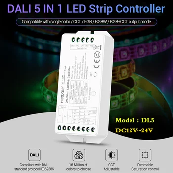 MiBOXER DL5 DALI 5 1 LED Juostos Valdiklis,DC 12~24V Bendro anodo Jungtis,suderinama remote control/DALI Autobusų Galia Supplly