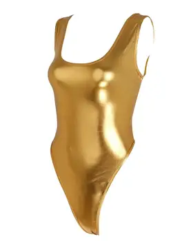Moterų Seksualių Metalinių Blizga Aukštos Sumažinti Leotard Dirbtiniais Odos Vieno Gabalo Folijos Bodysuit Maudymosi Kostiumėliai, Thong Bikini Monokini Teddies Apatinis Trikotažas