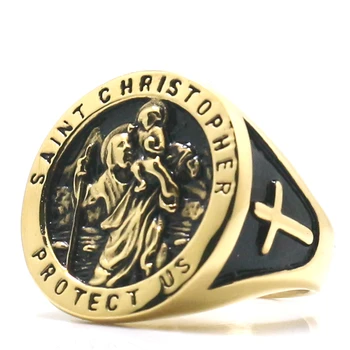 Naujas Atvykimo Saint Christopher Mus Apsaugoti Kryžiaus 316L Nerūdijančio Plieno Žiedas