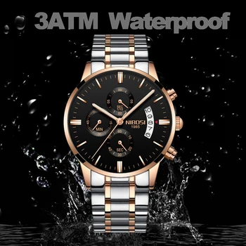 NIBOSI 2020 Vyrai Laikrodžiai Vandeniui Nerūdijančio Plieno Top Brand Prabangos Sportas Žiūrėti Chronograph Kvarcas Laikrodžio Mėlyna Žiūrėti Vyrai