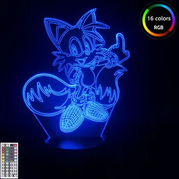 Paveikslas Sonic the Hedgehog Jo Draugas Uodegos Vaikai Naktį Šviesos diodų (LED) Miegamojo Naktį Lempa Namų Puošybai Stalo Lempa su Valdikliu