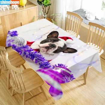 Prancūzų Buldogas Staltiesė Kalėdų Šuo Modelis Plaunamas Audinys Tirštėti Stačiakampio formos staltiesė Vestuvių