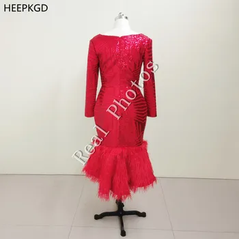 Raudona China Blizgančių Afrikos Moterų Keltas Suknelės Ilgomis Rankovėmis Apvalkalą Plunksnų Juoda Merginos Trumpas Vestuves Suknelė Plius Dydis