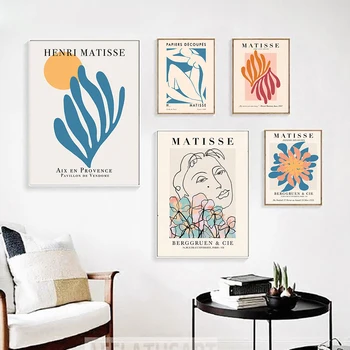 Retro Matisse Plakatas Ir Spausdina Abstrakčiai Nuogas Sienos Meno Tapybos Drobės Spalvinga Augalų Nuotraukos Kambarį Šiaurės Šalių Namų Dekoro