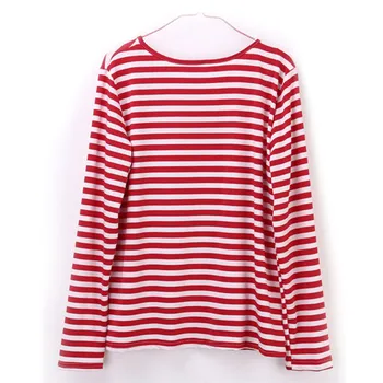 Retro Raudona Balta Dryžuotas Marškinėliai Moterims 2019 M. Rudenį ilgomis Rankovėmis Basic Tee Moterims, Atsitiktinis Gatvės Dėvėti Vaikino marškinėliai Lady Viršūnės