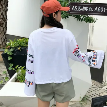 T-marškinėliai Moterims Japonų Stiliaus Harajuku Pavasario Vasaros Mielas Modelis Atspausdintas Prarasti Prašmatnus ilgomis Rankovėmis Visas rungtynes, Madinga Pagrindinių Laisvalaikio