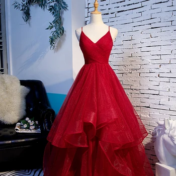 Tai Yiiya vakarinę Suknelę Bordo 2019 Spageti Dirželis Princesė Kamuolys Suknelė be Rankovių su V-Kaklo, Elegantiškas Nėrinių Chalatas de Soiree E1004