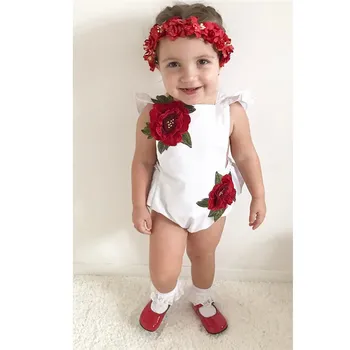 Vasaros 2018 Naujagimiui Baby Girl Gėlių siuvinėjimas Romper Kietos Baltos spalvos Nėrinių Romper Sunsuit Jumpsuit Komplektai
