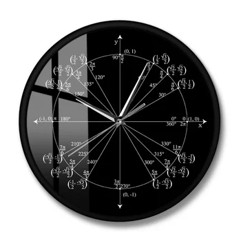 Vieneto Ratas Matematikos Mokytoja Sieninis Laikrodis Trigonometrija Prieš Skaičiavimas Klasėje Dekoro Geometrijos Radianas, Pažymėtą Kampų Vertes Sieninis Laikrodis